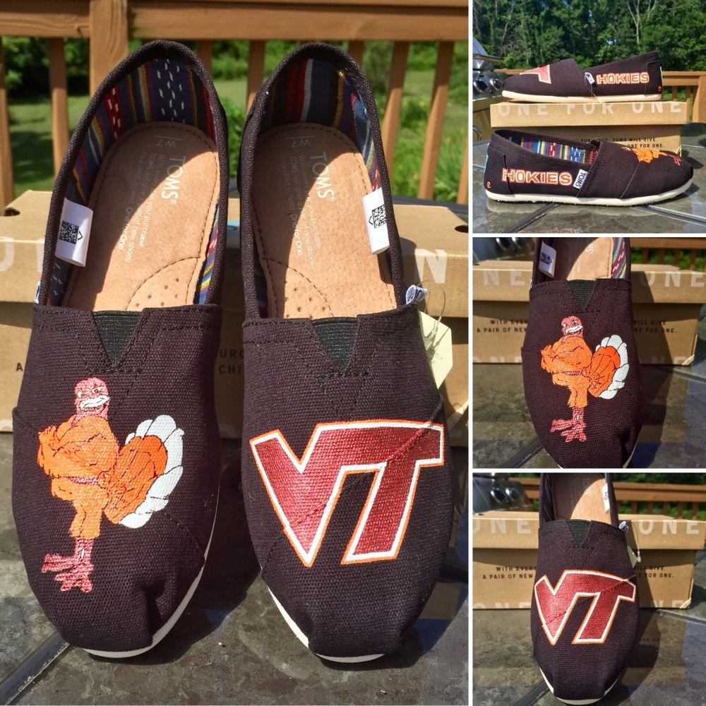 VA Tech Hokies college custom hand painted TOMS